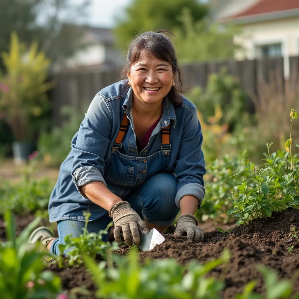 María ofreciendo servicios de jardinería
